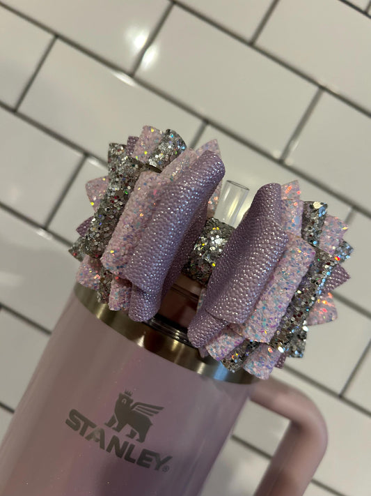 Glitter Tumbler Bow for Stanley, straw topper, aster lavender iridescent glitter silver pink shimmer