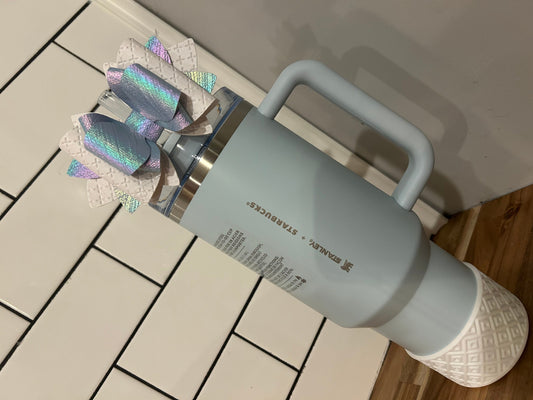 Stanley tumbler bow topper for straw iridescent light blue Silver Cinderella stanley Starbucks spring blue Shining white