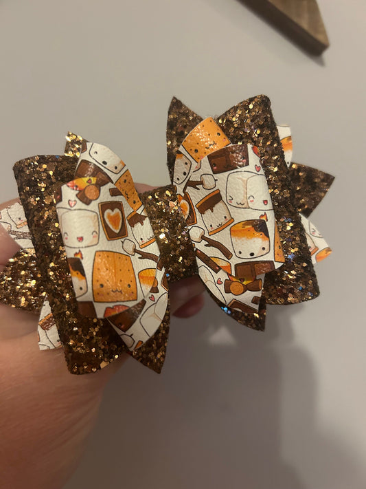 Glitter Tumbler Bow for Stanley, straw topper, fall smores camping campfire brown Halloween pumpkins white orange