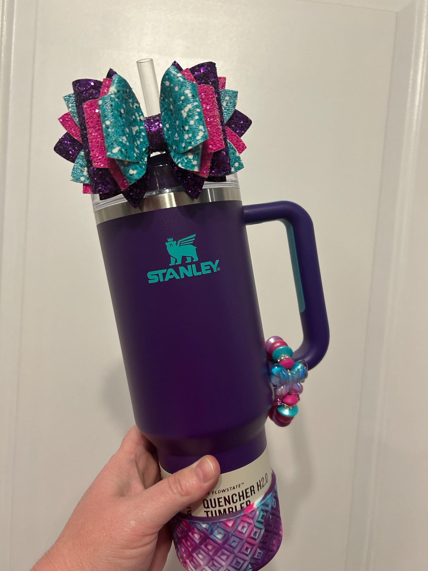 Glitter Tumbler Bow for Stanley, straw topper teal purple hot pink camelia deep purple paradise pink punch
