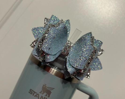 Glitter Tumbler Bow for Stanley, straw topper, blueberry milk glitter silver blue green aqua turquoise