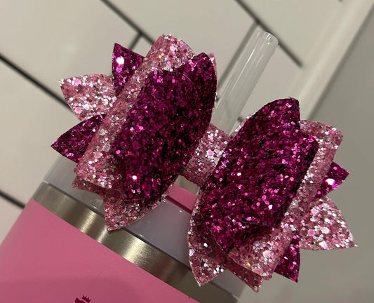 Stanley Tumbler Bow pink peony fuchsia flamingo Glitter Straw Topper valentine hot pink cranberry rose bouquet