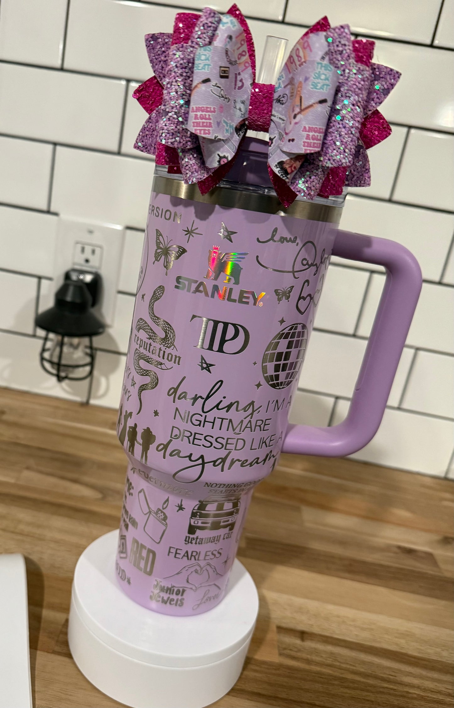 Engraved Stanley Quencher 2.0 tumbler in sour grape 40oz, Taylor swift eras swifties theme, lavender purple