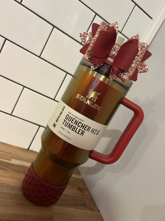 Glitter Tumbler Bow for Stanley, straw topper, burgundy maroon gold best glitter country gold Lainey Wilson cranberry brown Cabernet