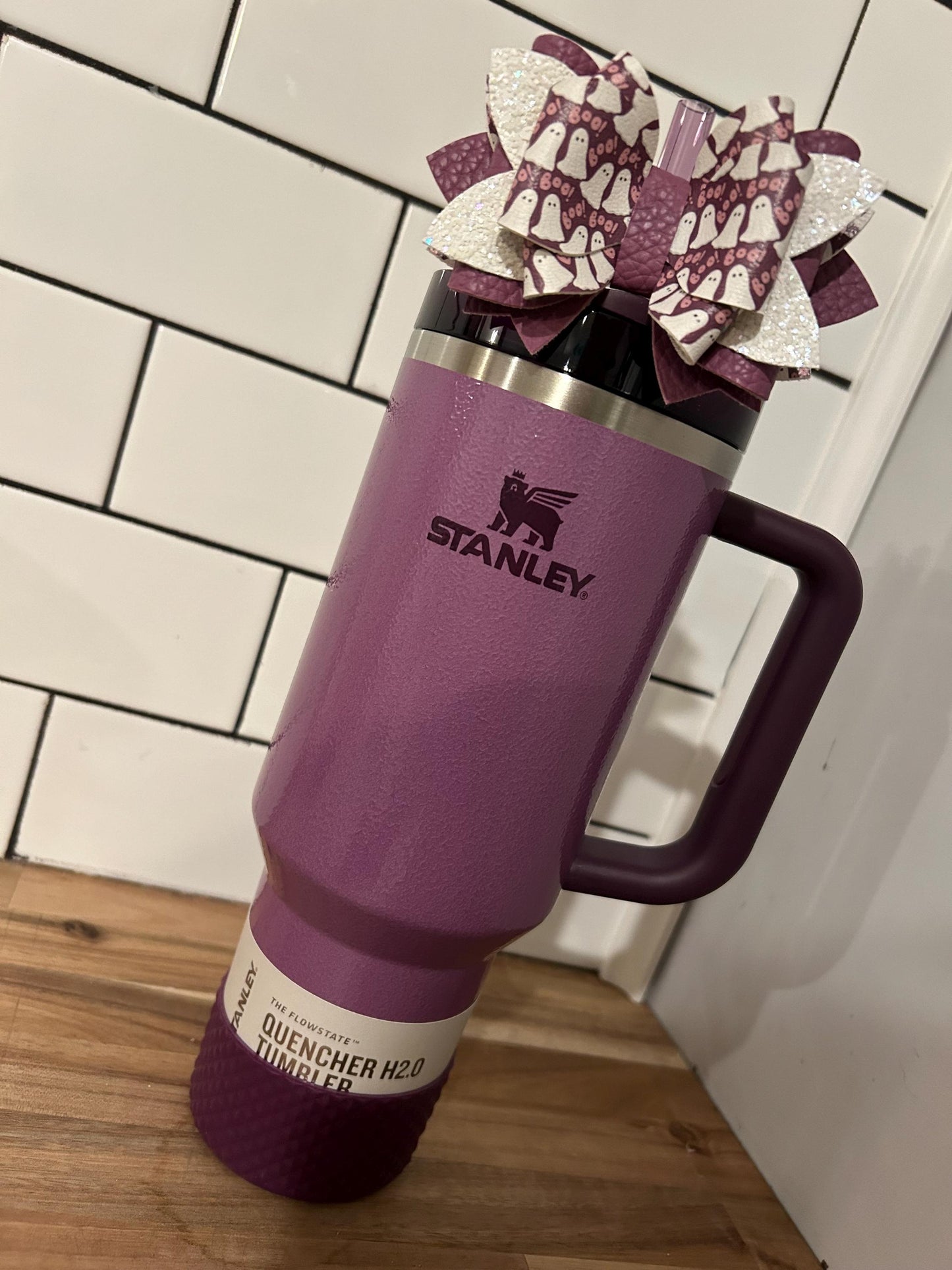 Glitter Tumbler Bow for Stanley, straw topper, Halloween lavender white purple ghosts ghouls boo fall witch pumpkin lilac hammertone pink