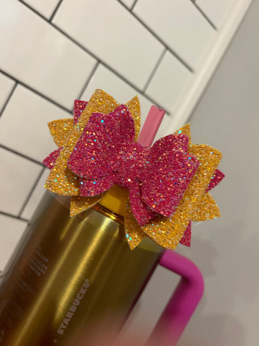 Stanley tumbler bow topper for straw stanley Starbucks summer sunset gradient purple yellow gold lakers glitter fuchsia