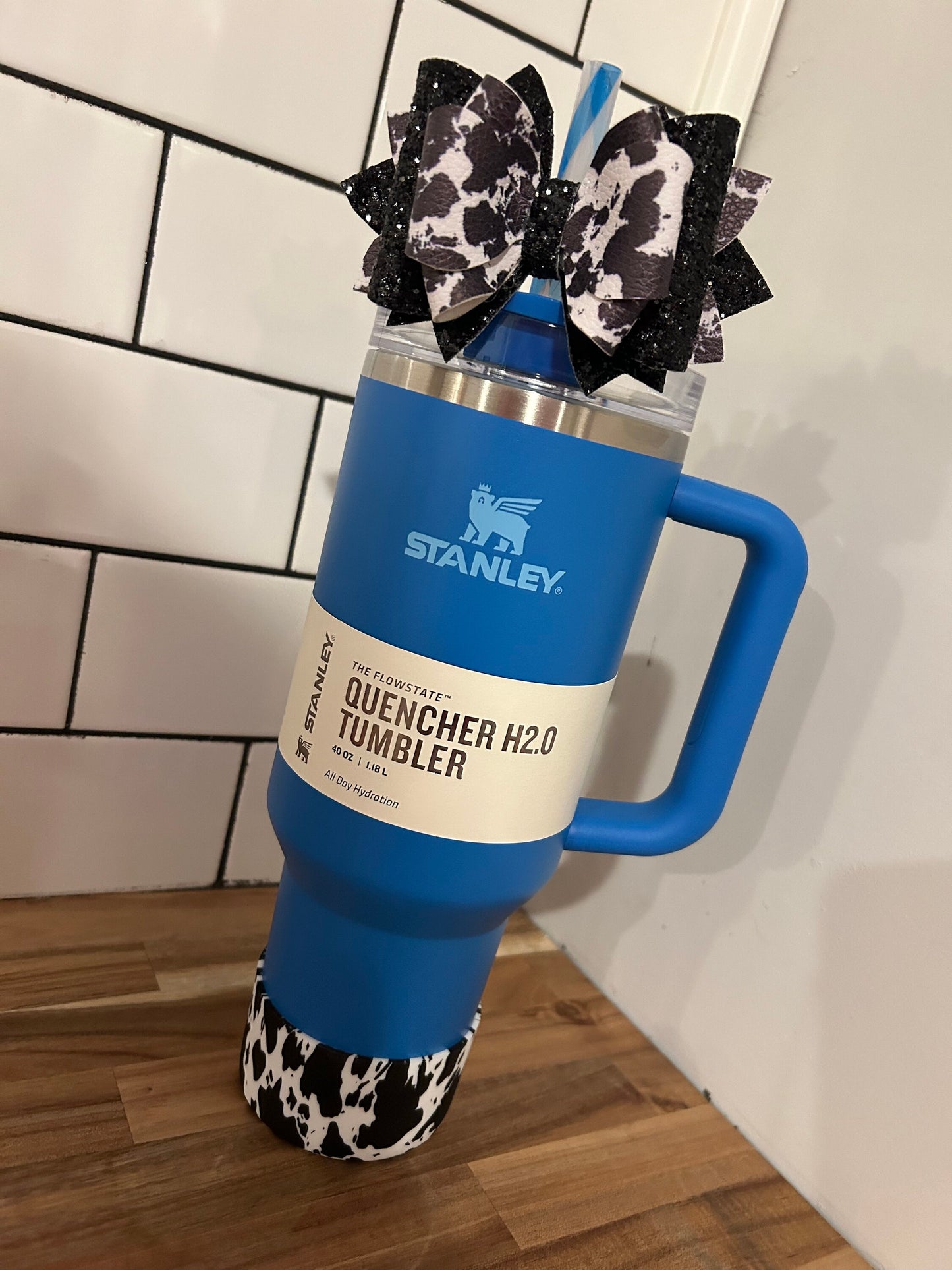 Black and White Cow Tumbler Bow for Stanley Straw Topper