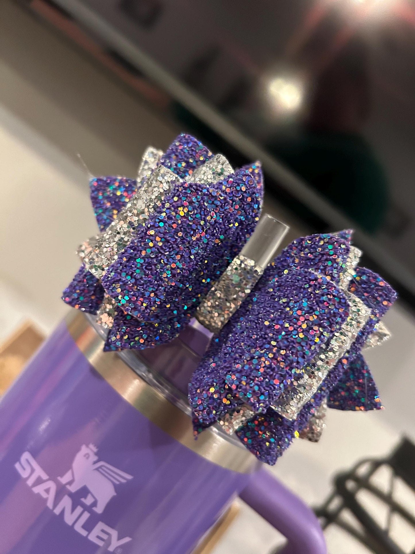 Stanley Tumbler Bow diamond Glitter Straw Topper lavender purple lilac pastel amethyst winter wonderland dahlia shimmer