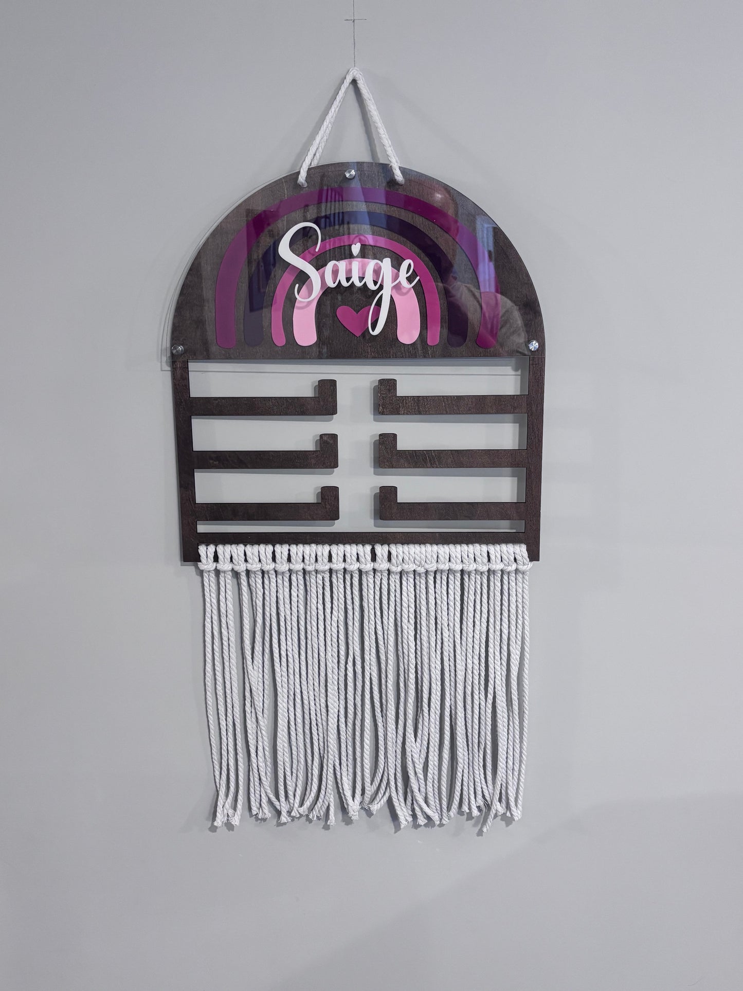 18” wooden acrylic custom hairbow holder, rainbow, hair bow