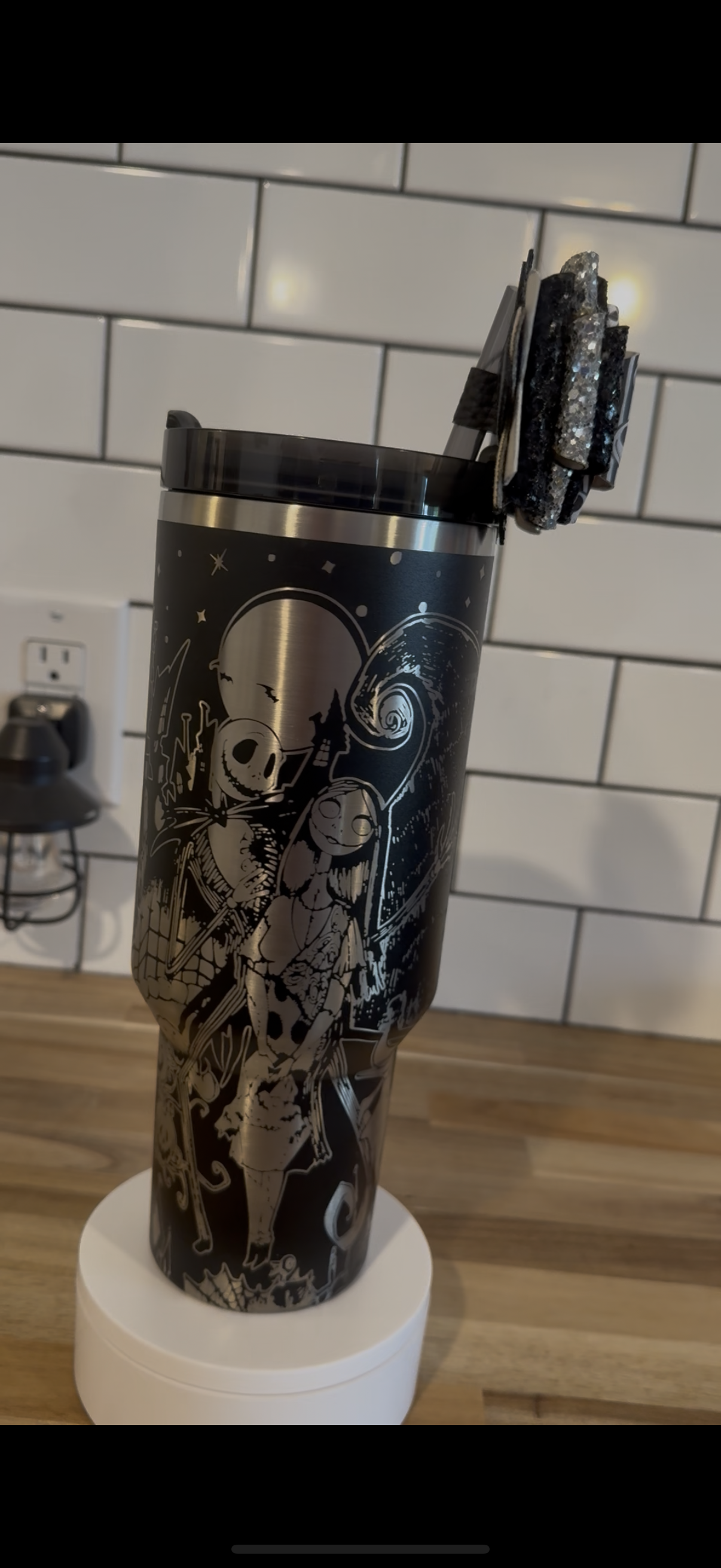 Engraved Stanley Quencher 2.0 tumbler 40oz, NBC Christmas before the nightmare with sally and Jack