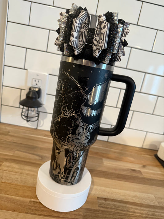 Engraved Stanley Quencher 2.0 tumbler 40oz, NBC Christmas before the nightmare with sally and Jack