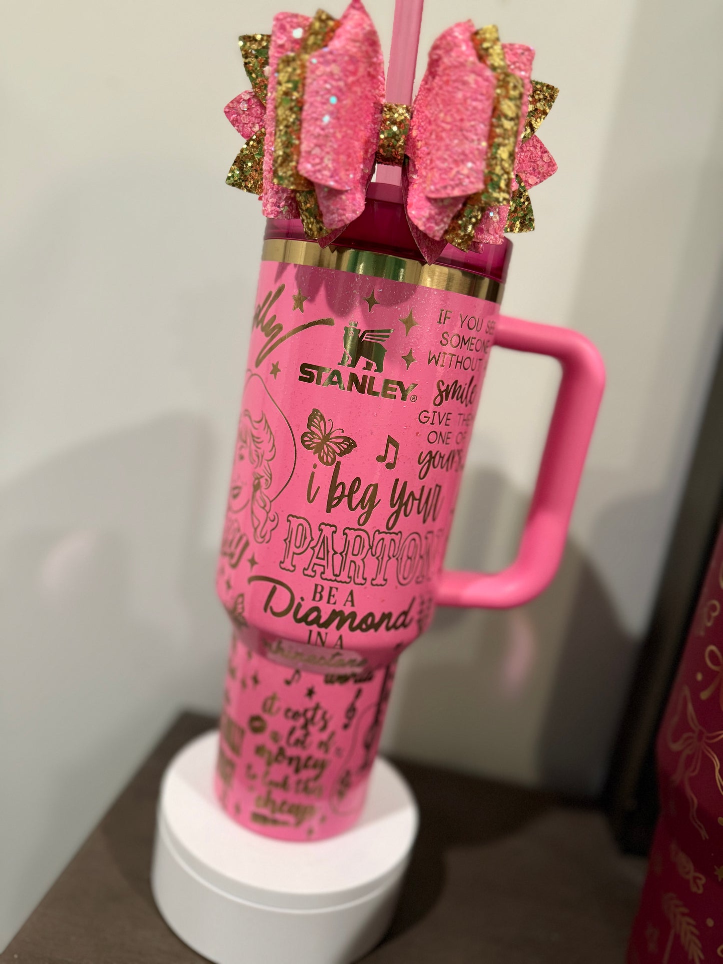 Engraved Stanley Quencher 2.0 pink tumbler viloet pink wicked Glinda 40oz, Dolly Parton theme