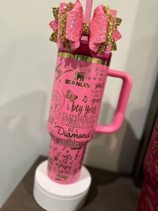 Engraved Stanley Quencher 2.0 pink tumbler viloet pink wicked Glinda 40oz, Dolly Parton theme