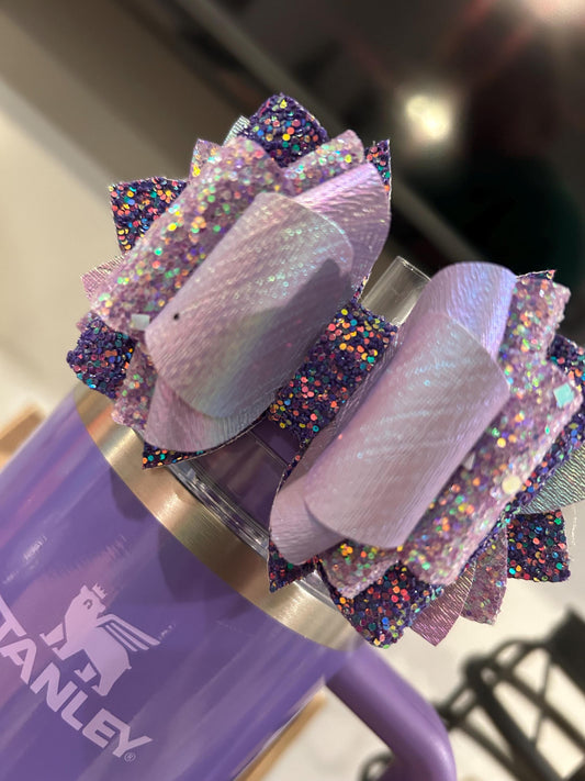 Stanley Tumbler Bow diamond Glitter Straw Topper lavender purple lilac pastel amethyst winter wonderland happy thoughts dahlia shimmer