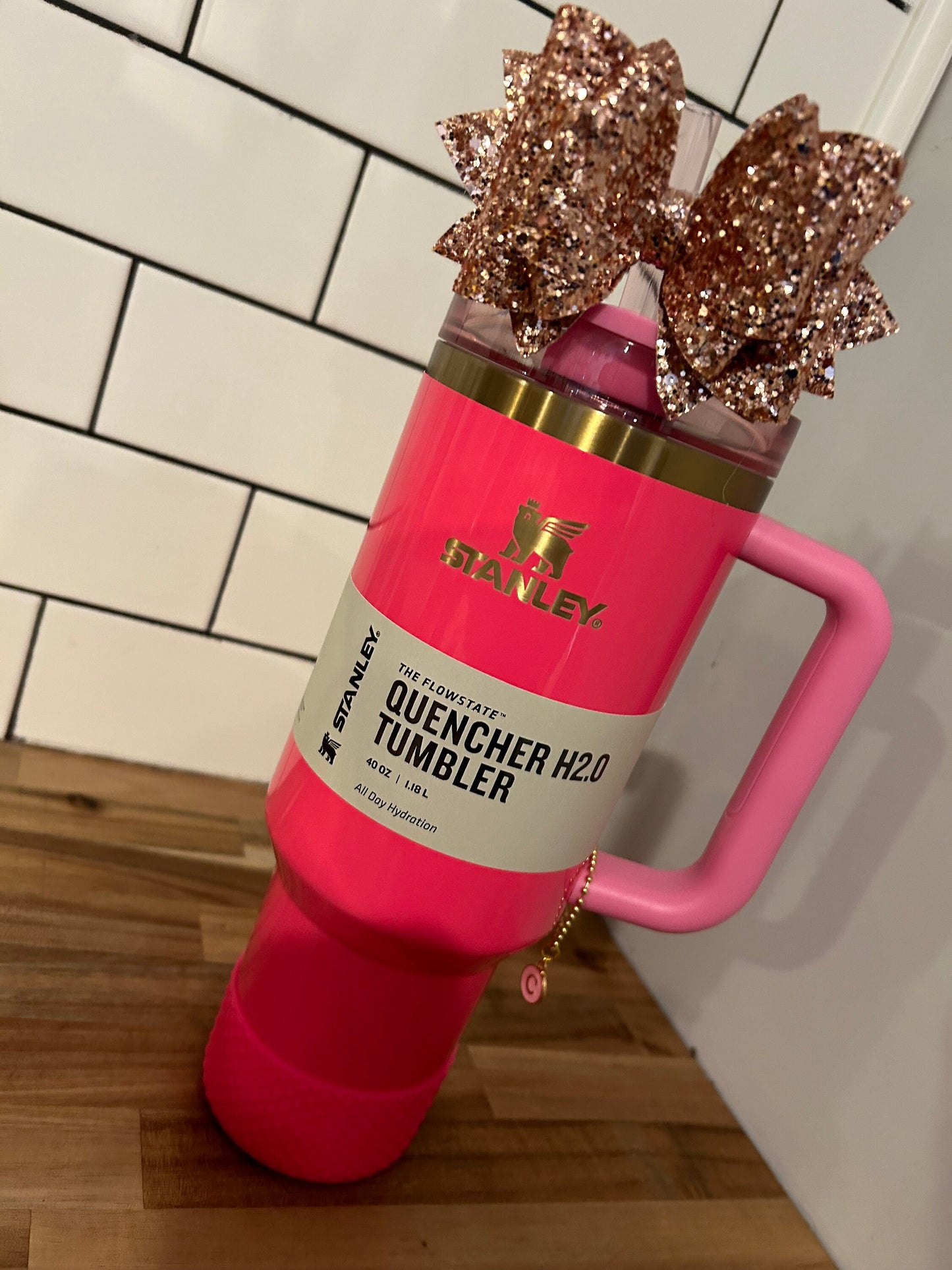 Glitter Tumbler Bow for Stanley, straw topper, copper gold rose gold glitter for calia oat milk cream gold for olive pearl pumpkin spice