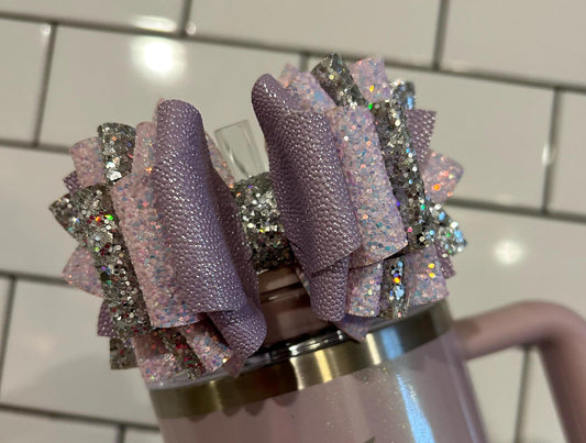 Glitter Tumbler Bow for Stanley, straw topper, aster lavender iridescent glitter silver pink shimmer
