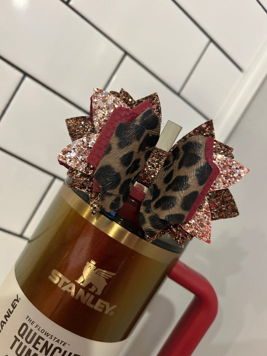 Glitter Tumbler Bow for Stanley, straw topper burgundy maroon gold glitter country gold Lainey Wilson cranberry brown leopard cheetah print