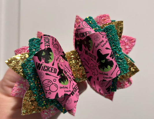 Custom Stanley Tumbler Bow Glitter Straw Topper Wicked Gold green black Halloween wizard of oz Elphaba white Glinda Glenda pink green