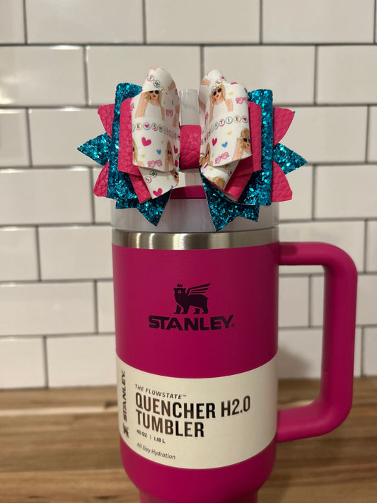 Taylor Swift Swifties Tumbler Bow for Stanley, straw topper hot pink teal turquoise fuchsia camelia peony