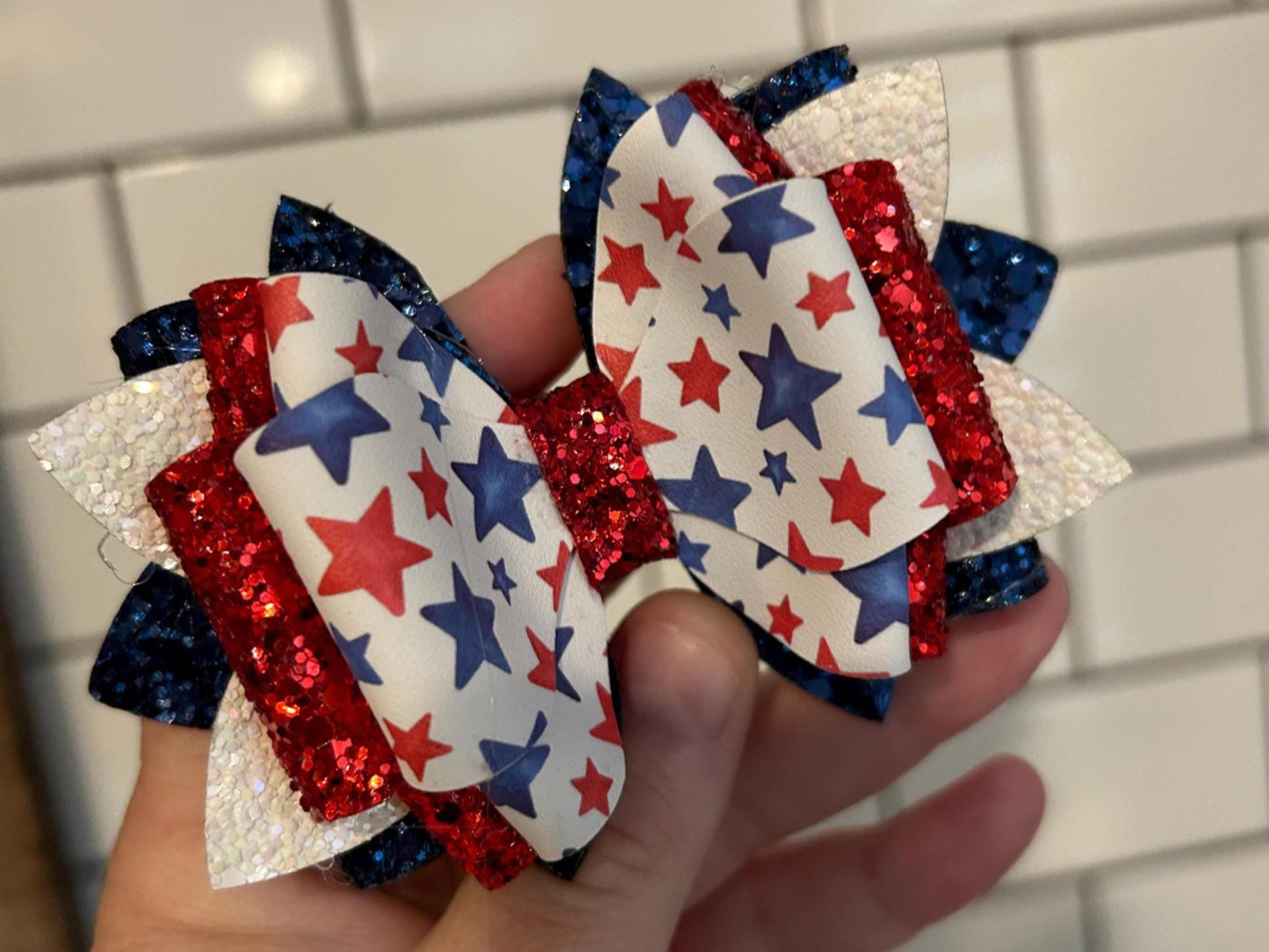 Glitter Tumbler Bow for Stanley, straw topper, red white blue patriotic navy USA glitter stars