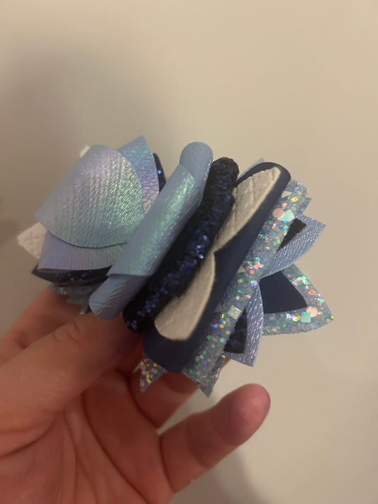 Blue navy iridescent white glitter Mother’s Day Tumbler Bow for Stanley, straw topper for blue spruce