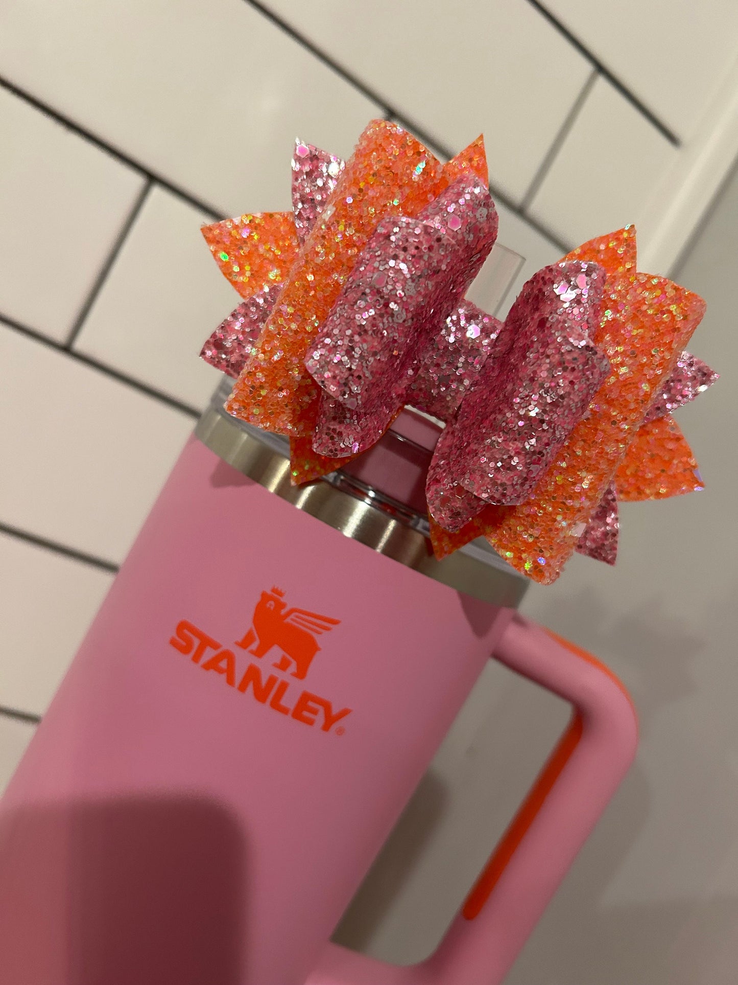 Stanley Tumbler Bow AMETHYST pink lavender orange tiger Lilly flamingo Glitter Straw Topper nectarine purple