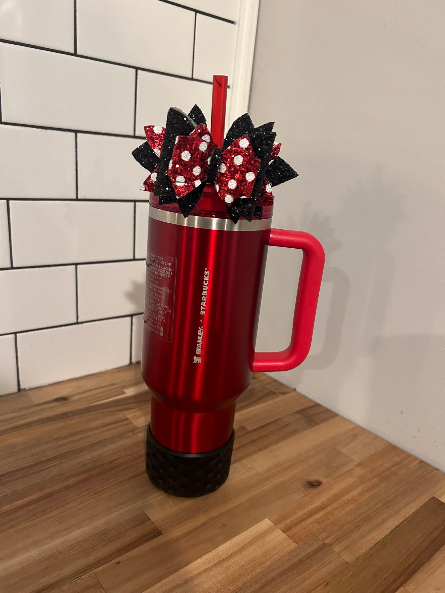 Tumbler Bow for Stanley Mouse Red Black Minnie White Polka Dot