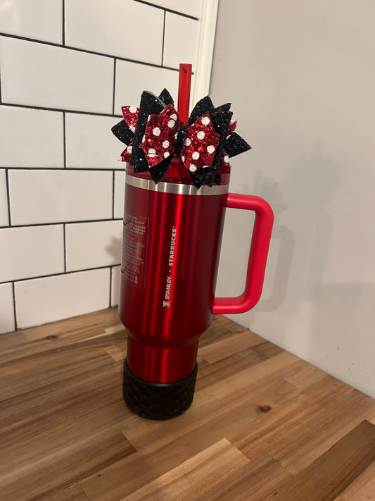 Tumbler Bow for Stanley Mouse Red Black Minnie White Polka Dot