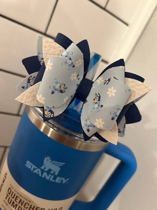 Bluey Tumbler Bow for Stanley, straw topper with blue pebble azure navy royal