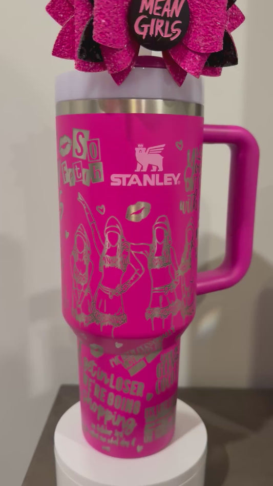 Engraved Stanley Quencher 2.0 pink tumbler viloet blossom 40oz, Mean Girls theme